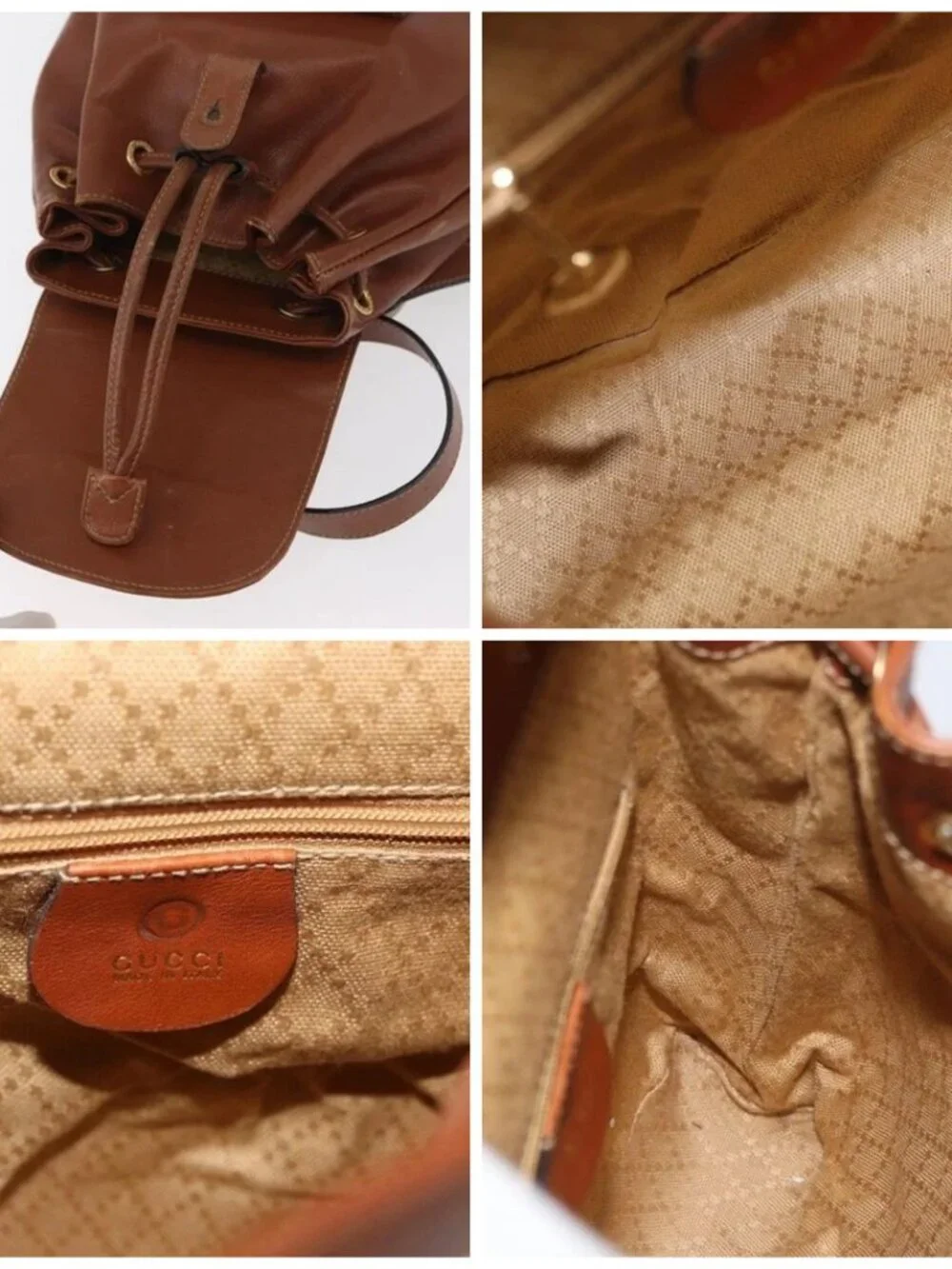 GUCCI Bamboo Mini Backpack Leather Outlet Brown Gold 003 1705 0030 Auth am11663A